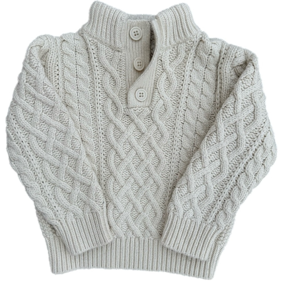Baby Gap Cable Knit Sweater 3T Ivory Mock Neck Button Pullover Chunky